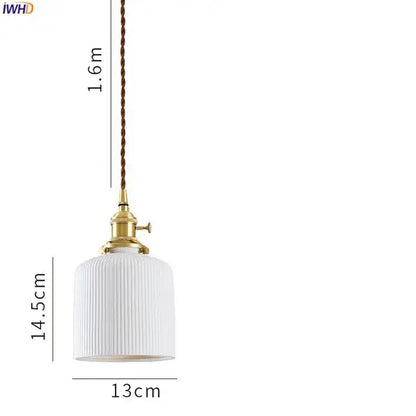 White ribbed ceramic led pendant light with brass fixture and twisted brown cord for dining room decorbites ceramic led