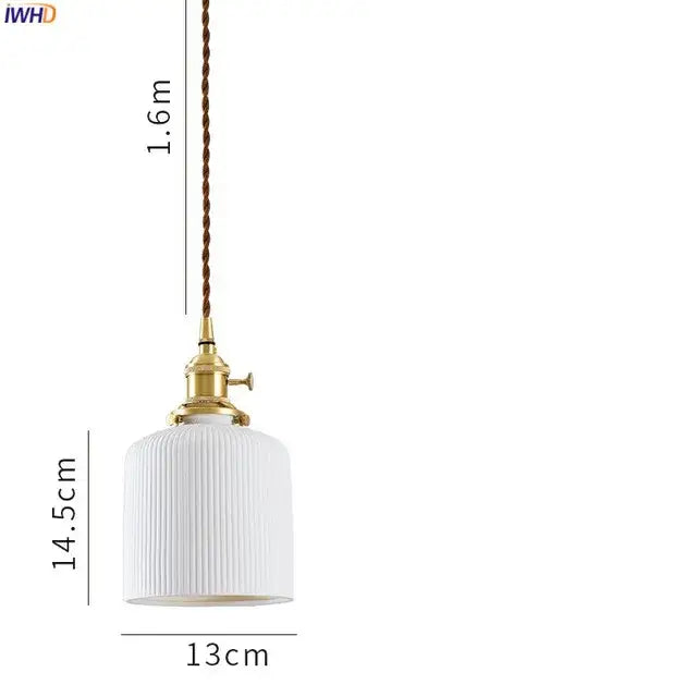 White ribbed ceramic led pendant light with brass fixture and twisted brown cord for dining room decorbites ceramic led