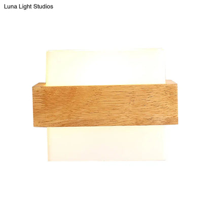 DecorBites™ Japanese Cube Shade Sconce Lamp with Wood Deco Milk Glass - Modern Wall Lighting for Study Room