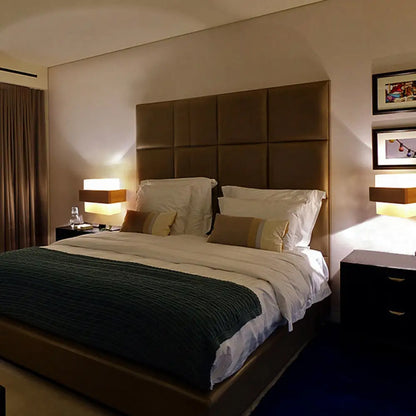 DecorBites™ Japanese Cube Shade Sconce Lamp with Wood Deco Milk Glass - Modern Wall Lighting for Study Room