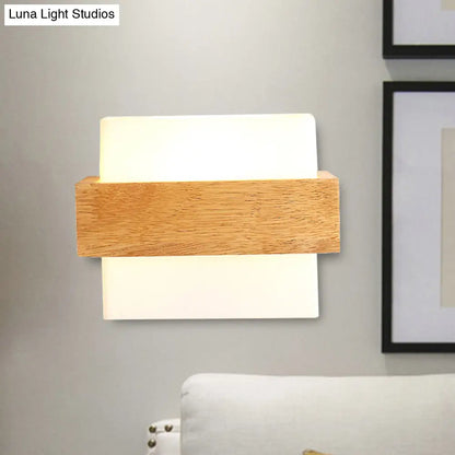 DecorBites™ Japanese Cube Shade Sconce Lamp with Wood Deco Milk Glass - Modern Wall Lighting for Study Room