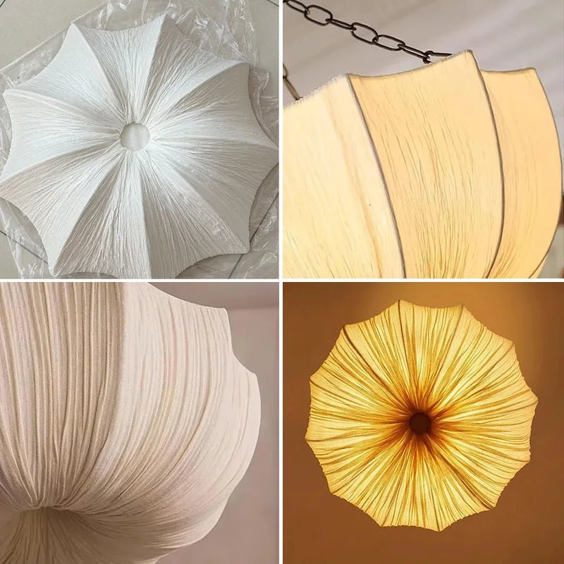 Japanese Fabric Flower Pendant Light With Iron Chain - Decorbites