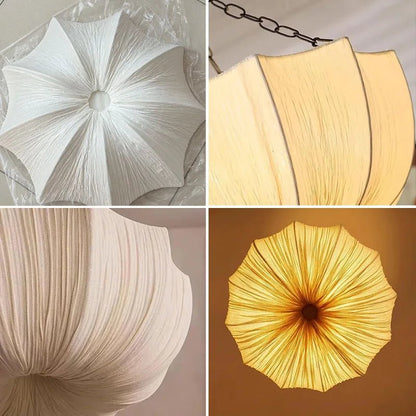 Japanese Fabric Flower Pendant Light With Iron Chain - Decorbites