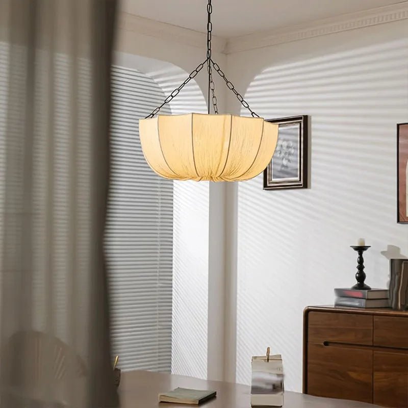 Japanese Fabric Flower Pendant Light With Iron Chain - Decorbites
