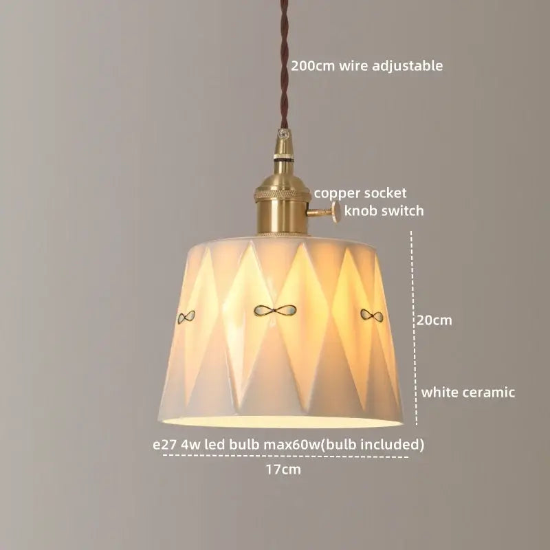 White ceramic led pendant light with geometric faceted design and gold infinity symbols for modern decorbites ceramic led decor