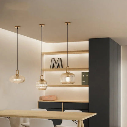 Japanese Glass Pendant Light With Iron Accents - Decorbites