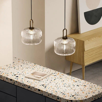 Japanese Glass Pendant Light With Iron Accents - Decorbites