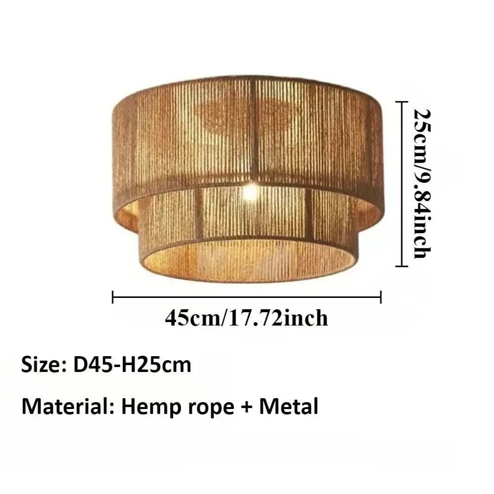Japanese golden two tiered pendant light made of natural hemp rope and metal as a warm light source for dining rooms