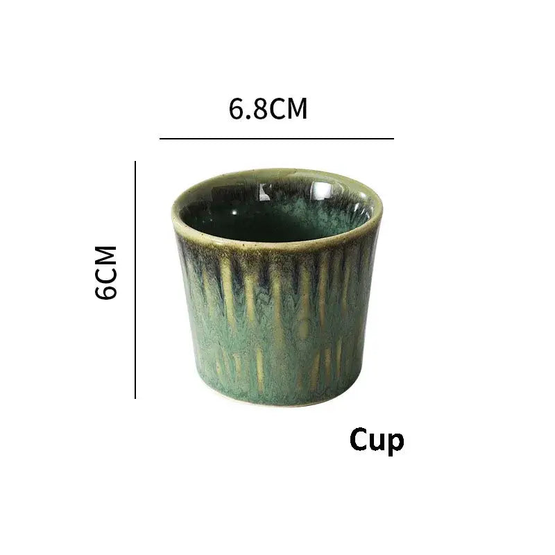A small Japanese green textured ceramic cup with gradient glaze from decorbites ceramic dinnerware set