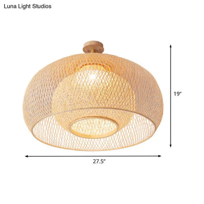 DecorBites™ DecorBites™ Japanese Hand Woven Bamboo Semi-Flush Mount Ceiling Lamp - Wood Finish