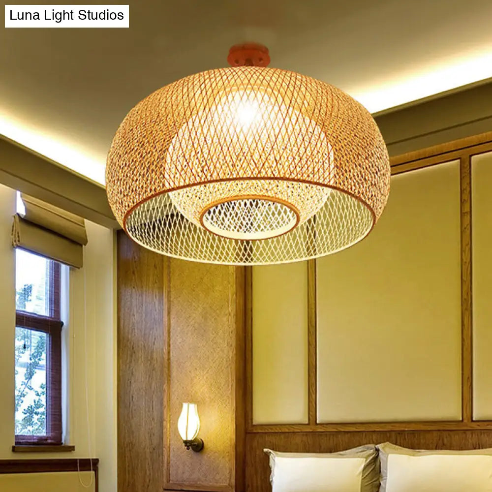 DecorBites™ DecorBites™ Japanese Hand Woven Bamboo Semi-Flush Mount Ceiling Lamp - Wood Finish