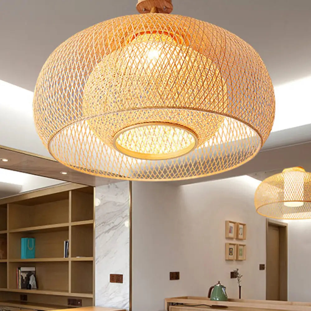 DecorBites™ DecorBites™ Japanese Hand Woven Bamboo Semi-Flush Mount Ceiling Lamp - Wood Finish