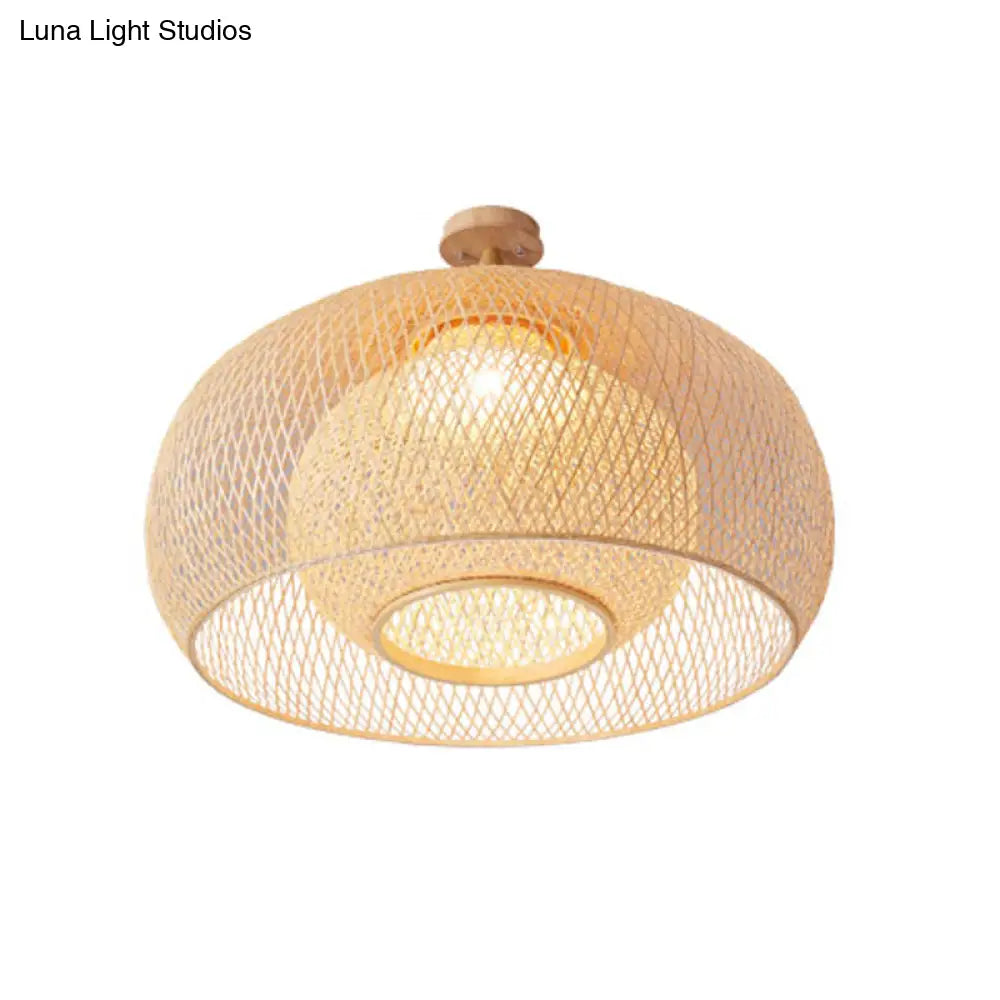 DecorBites™ DecorBites™ Japanese Hand Woven Bamboo Semi-Flush Mount Ceiling Lamp - Wood Finish