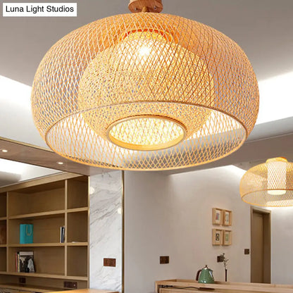 DecorBites™ DecorBites™ Japanese Hand Woven Bamboo Semi-Flush Mount Ceiling Lamp - Wood Finish