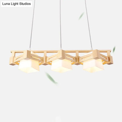 مصباح معلق ياباني من ديكوربايتس™: زجاج كريمي شبه منحرف، مصباح معلق بثلاث مصابيح لغرفة الطعام أو جزيرة المطبخ، قاعدة خشبية