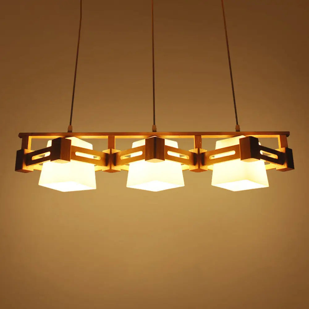 مصباح معلق ياباني من ديكوربايتس™: زجاج كريمي شبه منحرف، مصباح معلق بثلاث مصابيح لغرفة الطعام أو جزيرة المطبخ، قاعدة خشبية