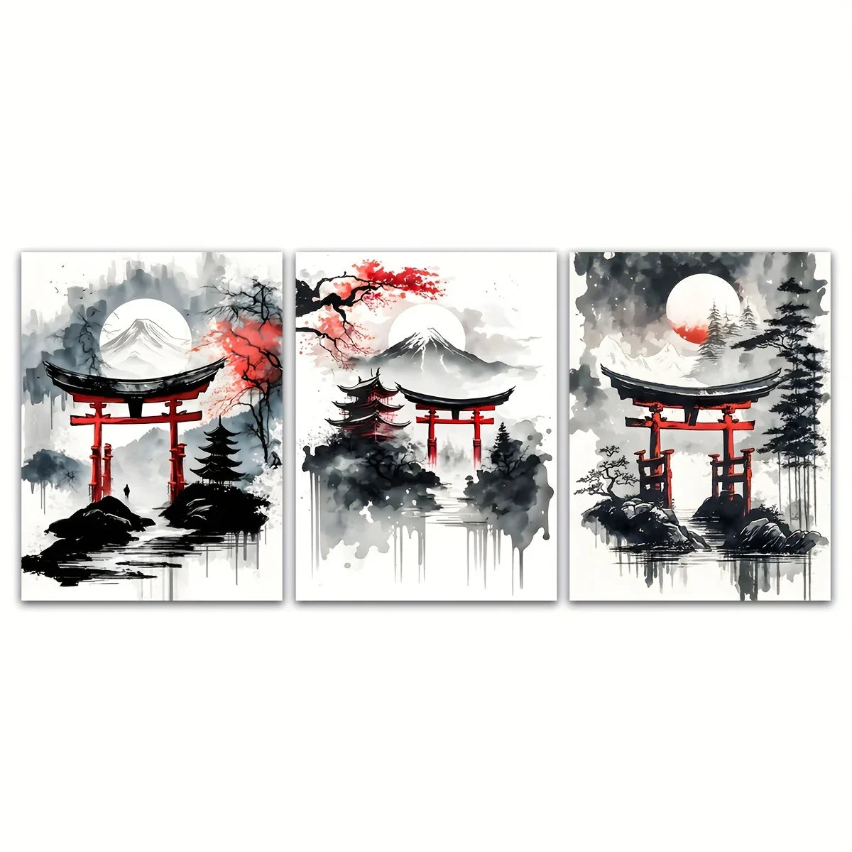Japanese Natural Landscape Canvas Wall Art Set - 1 / 20x30cm No Frame