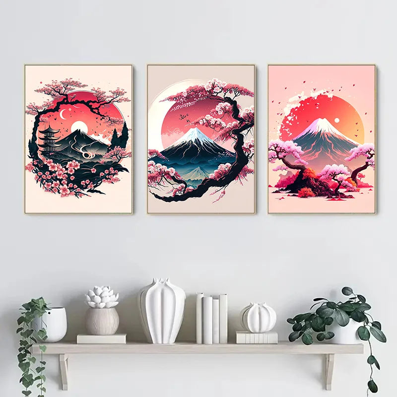 Japanese Natural Landscape Canvas Wall Art Set - 5 / 20x30cm No Frame