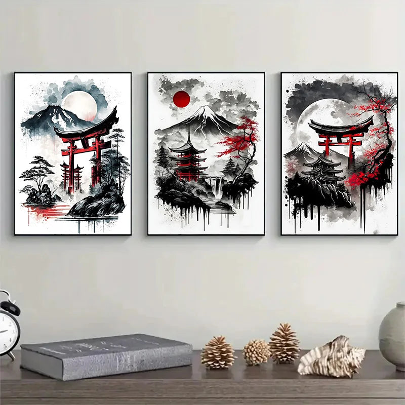 Japanese Natural Landscape Canvas Wall Art Set - 7 / 20x30cm No Frame