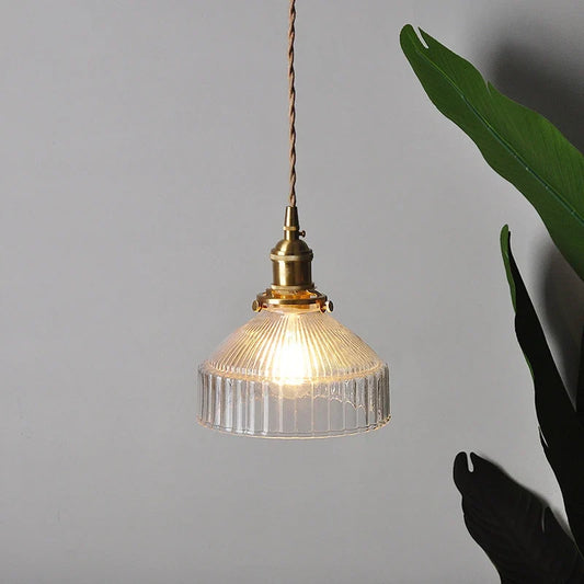 Japanese Pastoral Glass Pendant Light With Copper Accents