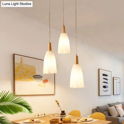 Japanese Prismatic Glass Pendant Lamp with 3 Lights and Wood Canopy