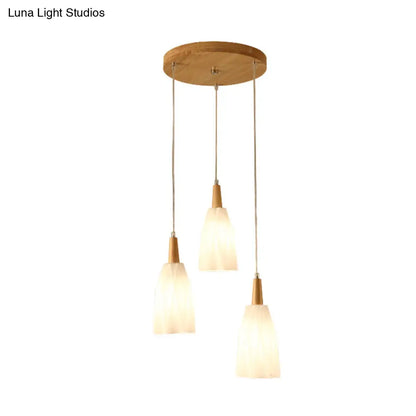 Japanese Prismatic Glass Pendant Lamp with 3 Lights and Wood Canopy