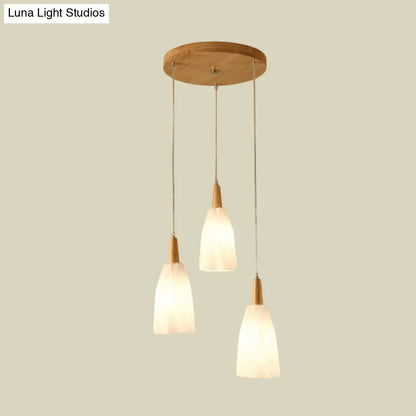 Japanese Prismatic Glass Pendant Lamp with 3 Lights and Wood Canopy