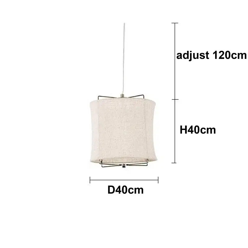 A modern cylindrical decorbites linen fabric chandelier with textured beige shade and metallic frame for bedroom lighting