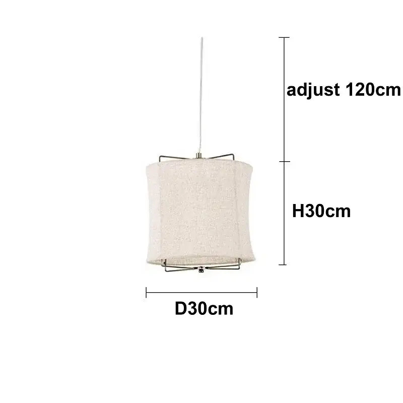 Beige cylindrical decorbites linen fabric chandelier with metal frame and adjustable chain for bedroom lighting