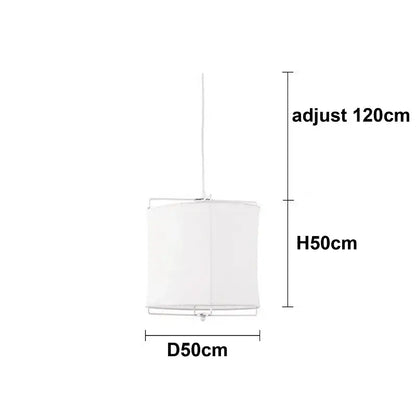 White cylindrical pendant light with decorbites linen fabric shade and metal frame for bedroom chandelier lighting