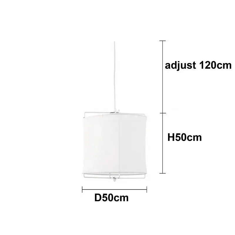 White cylindrical pendant light with decorbites linen fabric shade and metal frame for bedroom chandelier lighting