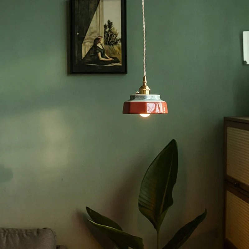 Japanese Retro Ceramic Pendant Light in Red or Blue - Decorbites