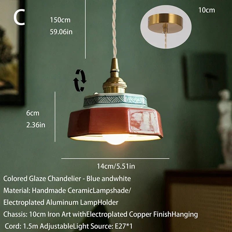 Japanese Retro Ceramic Pendant Light in Red or Blue - Decorbites