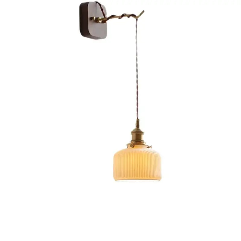 Vintage-style japanese ribbed glass ceramic led wall light with amber shade and brass accents for bedroom decorbites ceramic led wall