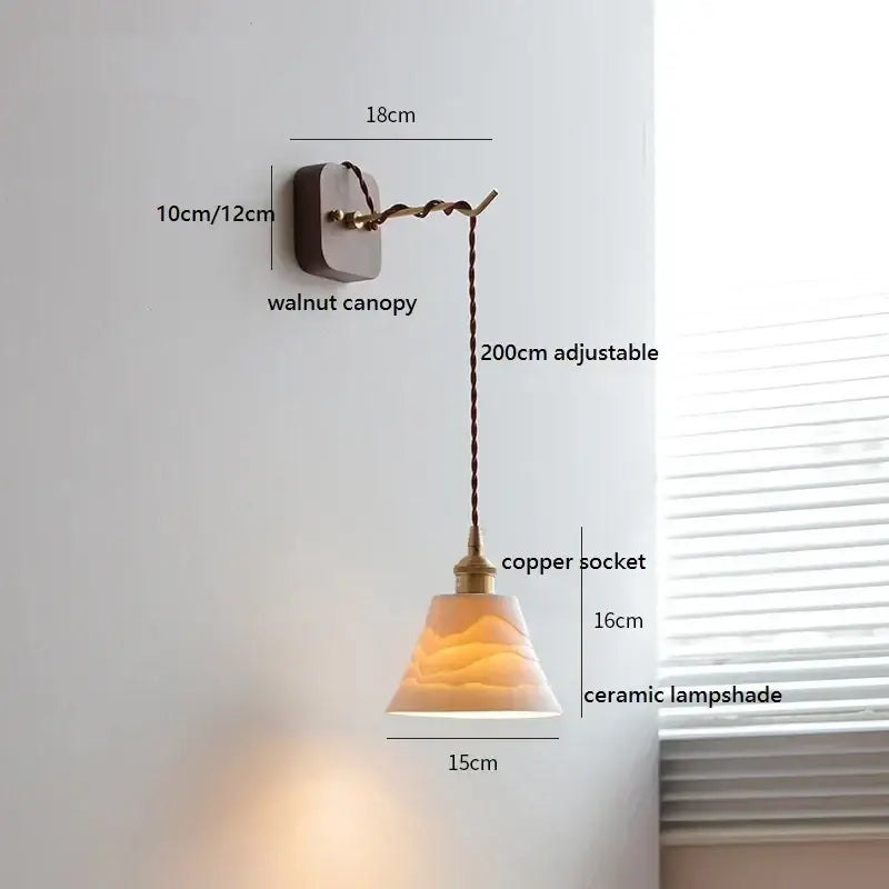 A warm-toned decorbites ceramic led wall light with subtle wave pattern and copper socket for bedroom decor