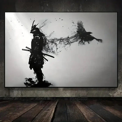 Japanese Samurai Man with Crow Wall Art - 1 / 30x42cm Unframed