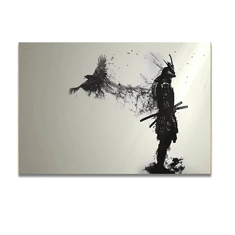 Japanese Samurai Man with Crow Wall Art - 2 / 30x42cm Unframed