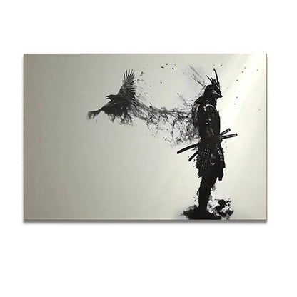 Japanese Samurai Man with Crow Wall Art - 2 / 30x42cm Unframed