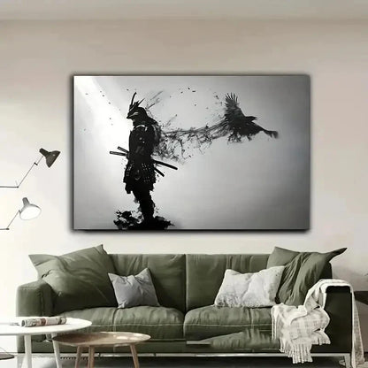 Japanese Samurai Man with Crow Wall Art