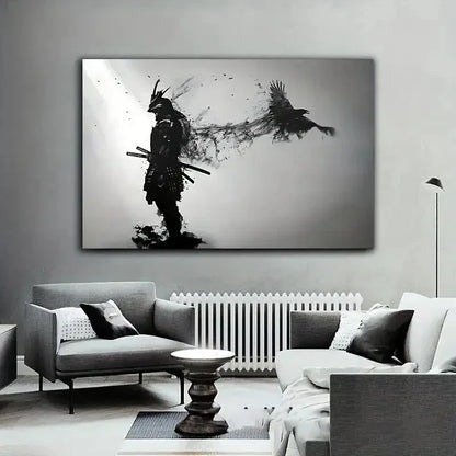 Japanese Samurai Man with Crow Wall Art