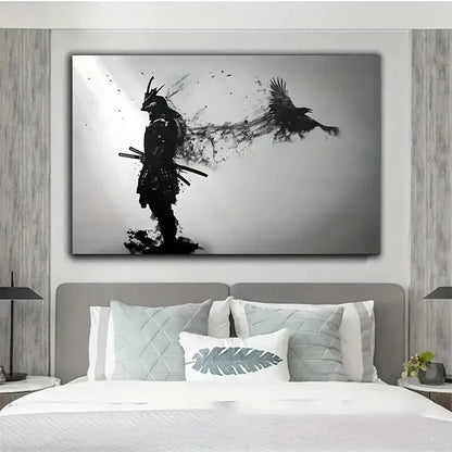 Japanese Samurai Man with Crow Wall Art