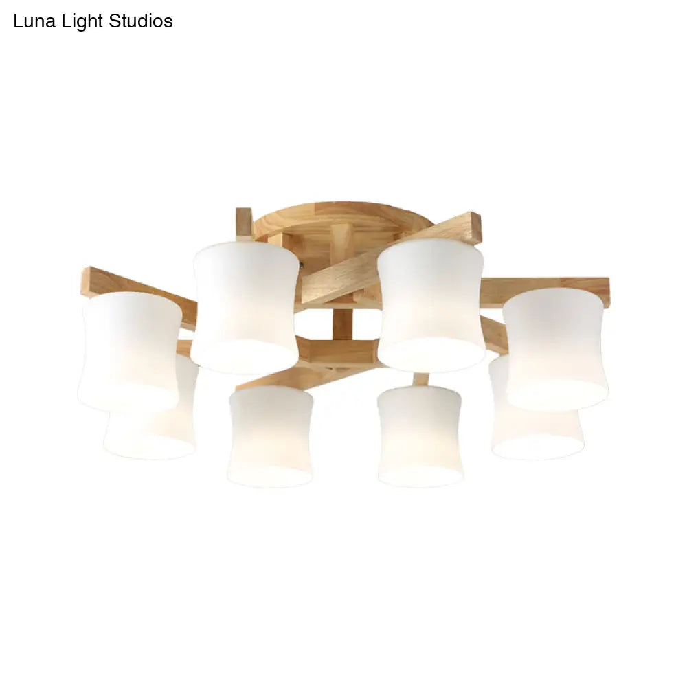 DecorBites™ DecorBites™ Japanese Semi Flush Mount Chandelier with White Glass Shade and Wooden Canopy