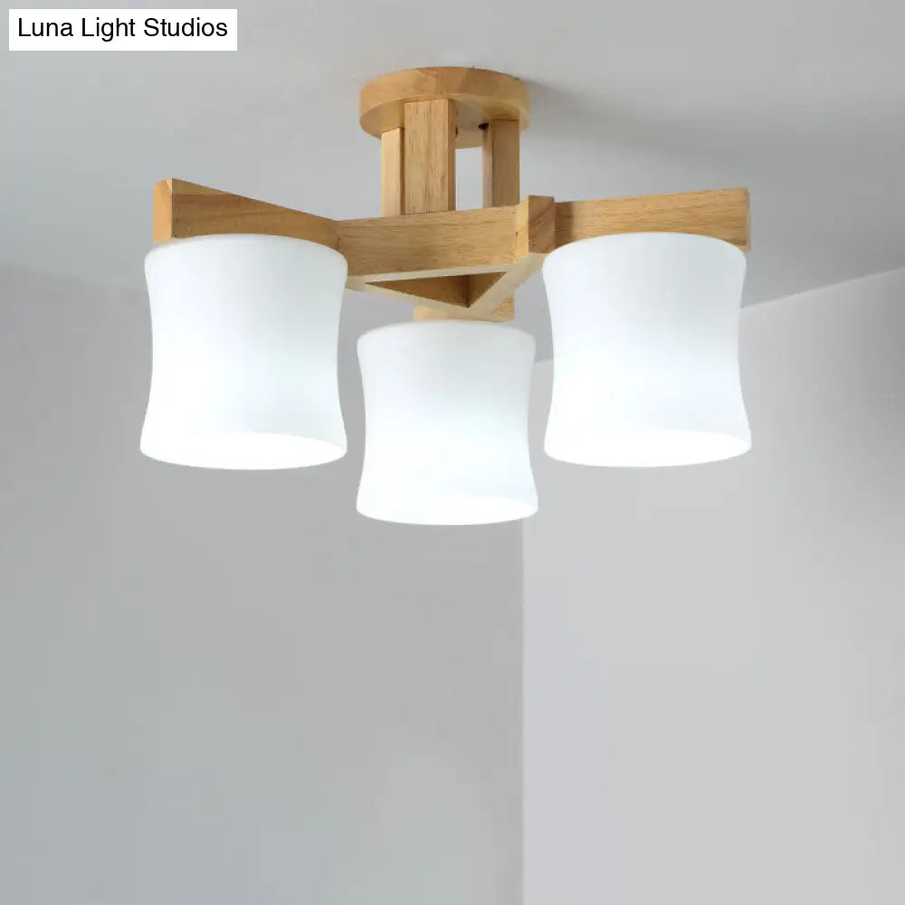 DecorBites™ DecorBites™ Japanese Semi Flush Mount Chandelier with White Glass Shade and Wooden Canopy