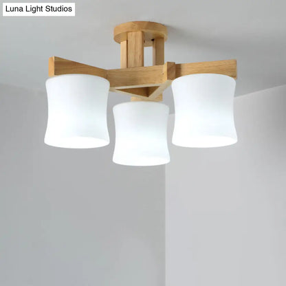 DecorBites™ DecorBites™ Japanese Semi Flush Mount Chandelier with White Glass Shade and Wooden Canopy