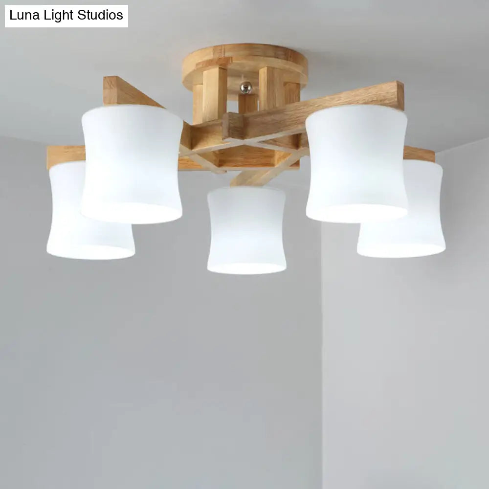 DecorBites™ DecorBites™ Japanese Semi Flush Mount Chandelier with White Glass Shade and Wooden Canopy