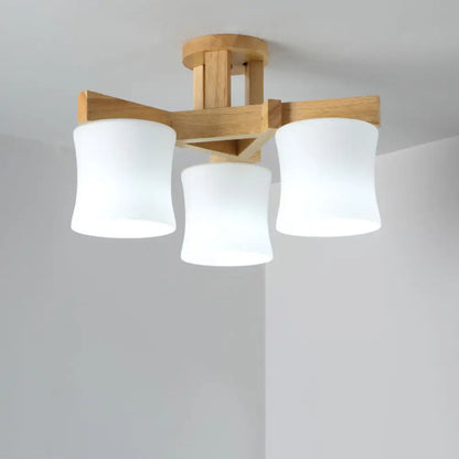 DecorBites™ DecorBites™ Japanese Semi Flush Mount Chandelier with White Glass Shade and Wooden Canopy