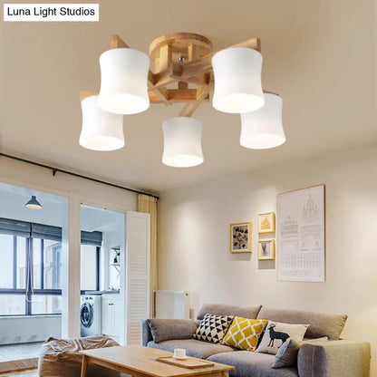 DecorBites™ DecorBites™ Japanese Semi Flush Mount Chandelier with White Glass Shade and Wooden Canopy