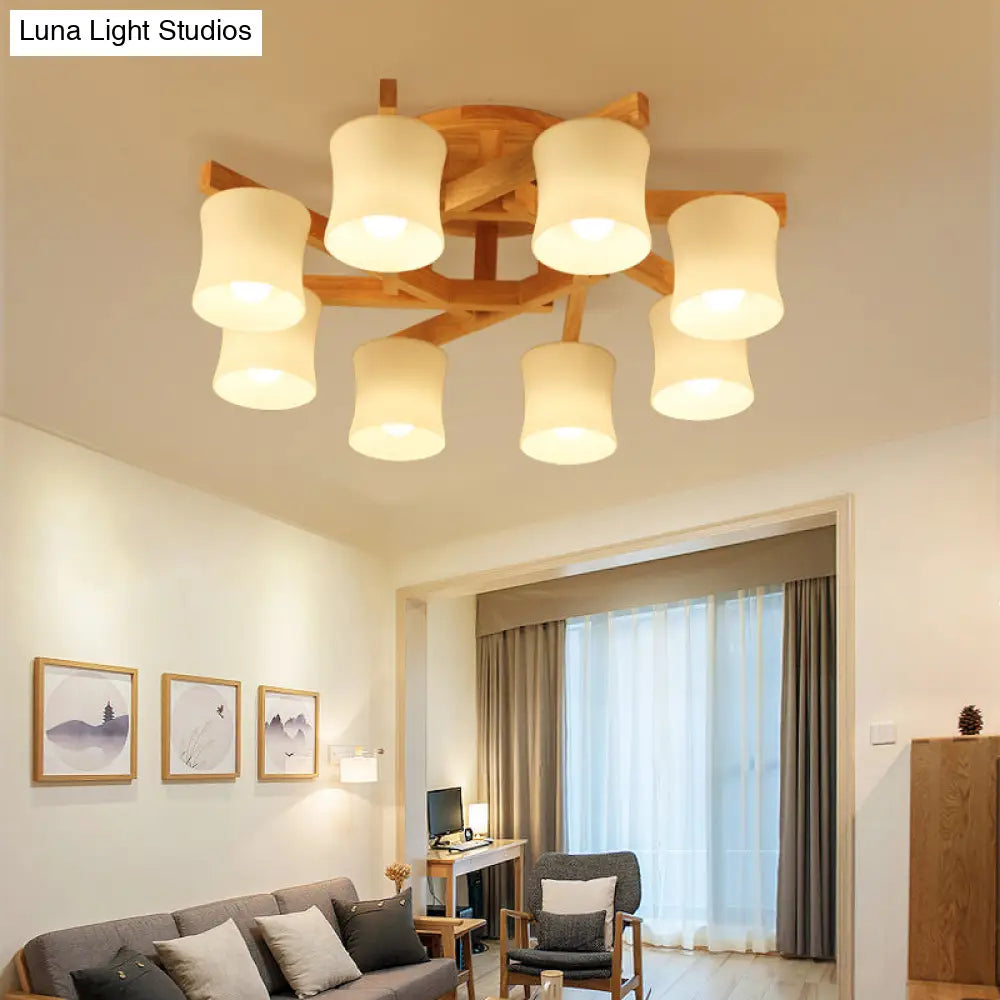 DecorBites™ DecorBites™ Japanese Semi Flush Mount Chandelier with White Glass Shade and Wooden Canopy