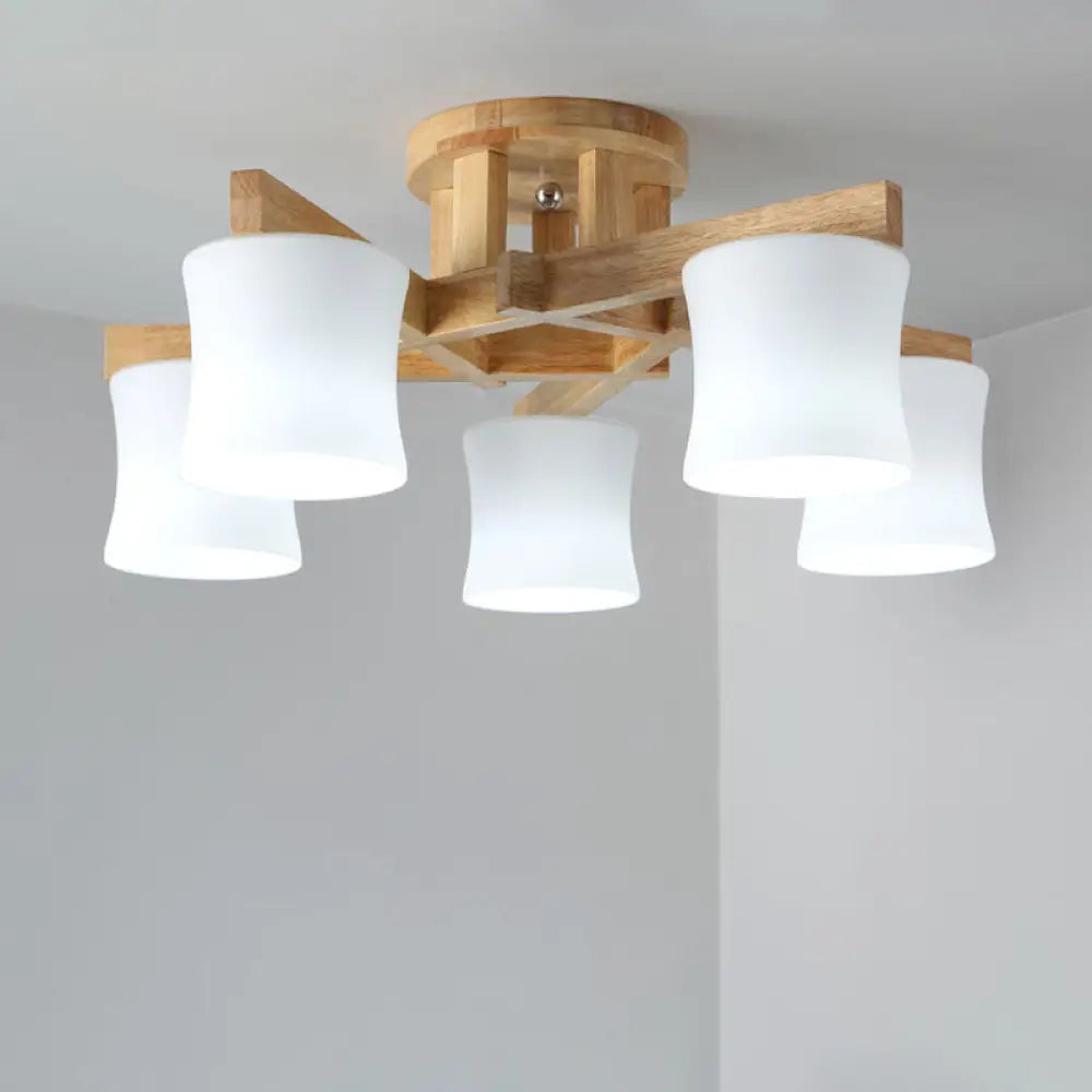 DecorBites™ DecorBites™ Japanese Semi Flush Mount Chandelier with White Glass Shade and Wooden Canopy