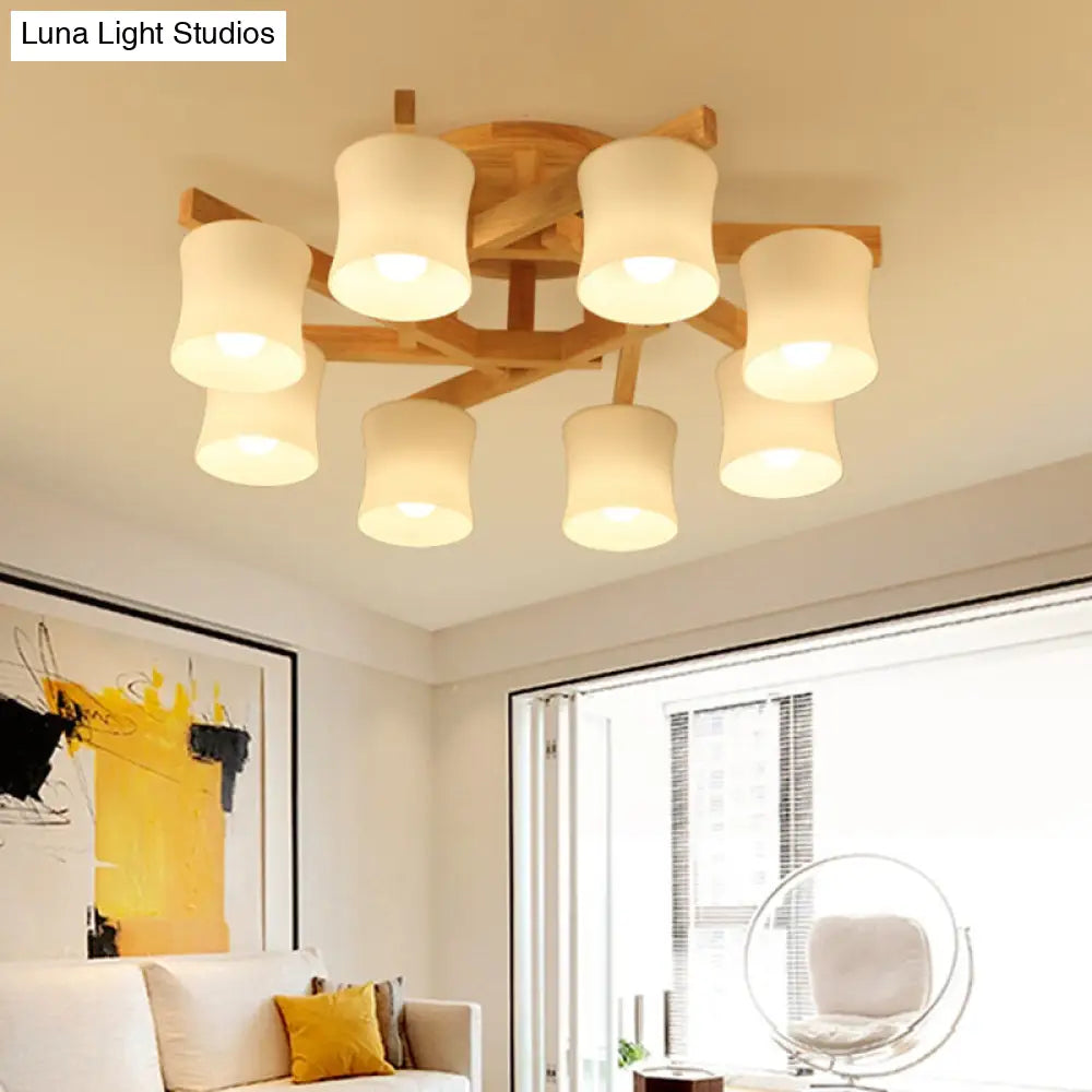 DecorBites™ DecorBites™ Japanese Semi Flush Mount Chandelier with White Glass Shade and Wooden Canopy